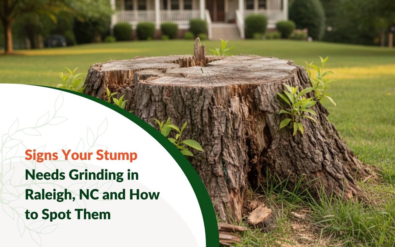 Old rotting stump in a Raleigh, NC yard showing clear Signs Your Stump Needs Grinding in Raleigh, NC