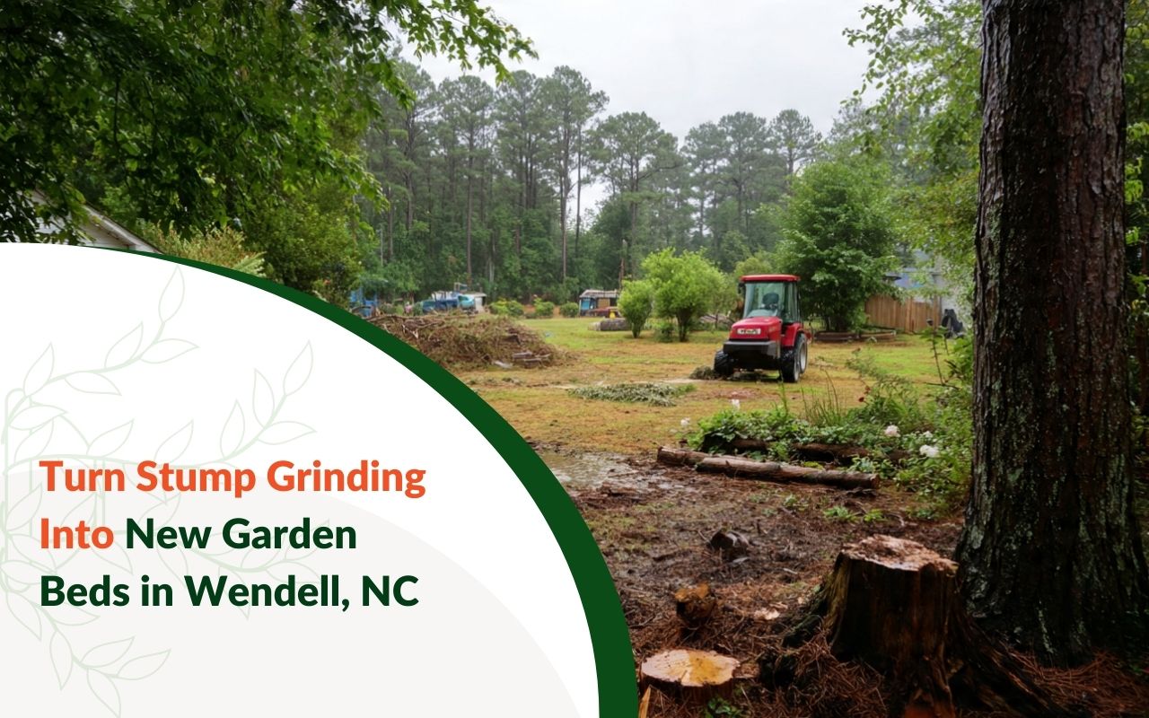 Stump Grinding for New Garden Beds in Wendell, NC preparing a level planting area
