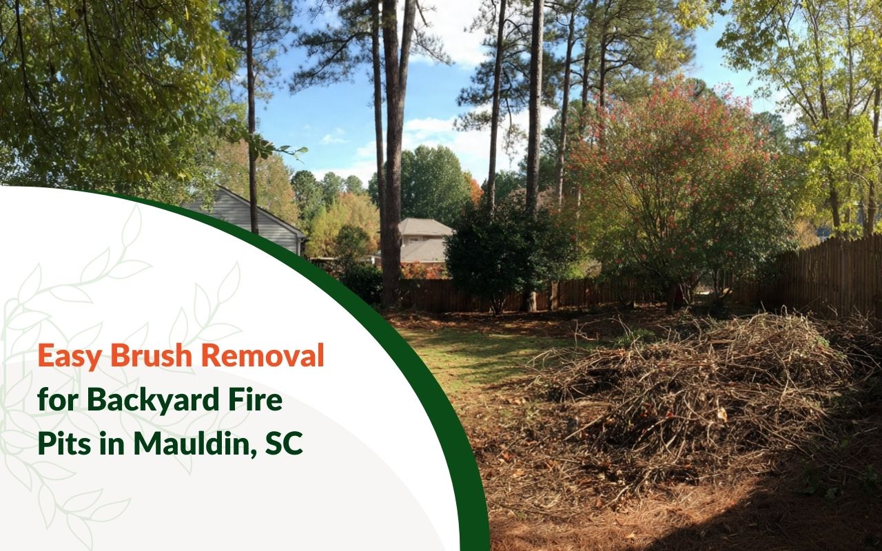 Brush Removal to Prep Backyard Fire Pits in Mauldin, SC with a clean 10-foot safety zone.