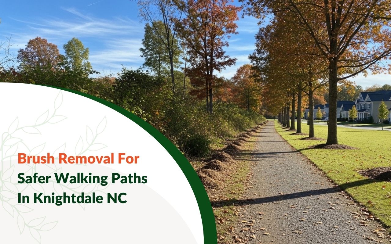 Brush Removal for Safer Walking Paths in Knightdale NC along a clear neighborhood trail