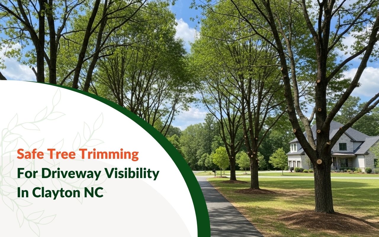 Tree Trimming for Driveway Visibility in Clayton NC with branches cleared near the driveway