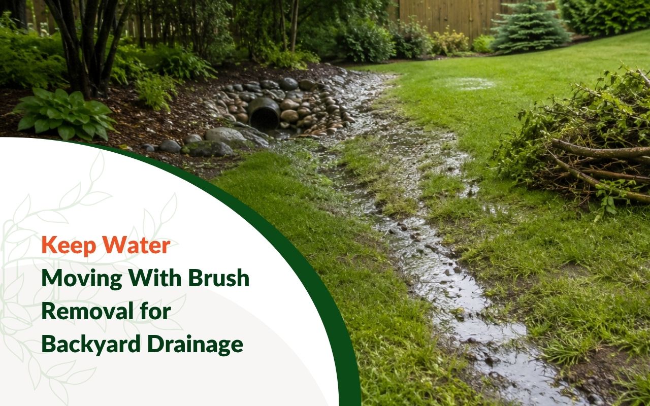 Brush Removal for Backyard Drainage in a clean backyard after rain