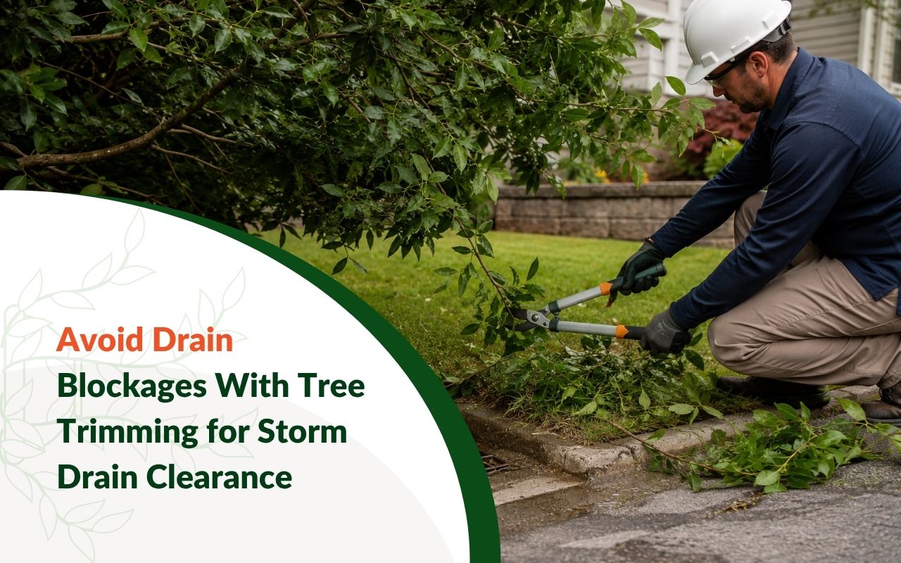 Tree Trimming for Storm Drain Clearance near a residential yard drain
