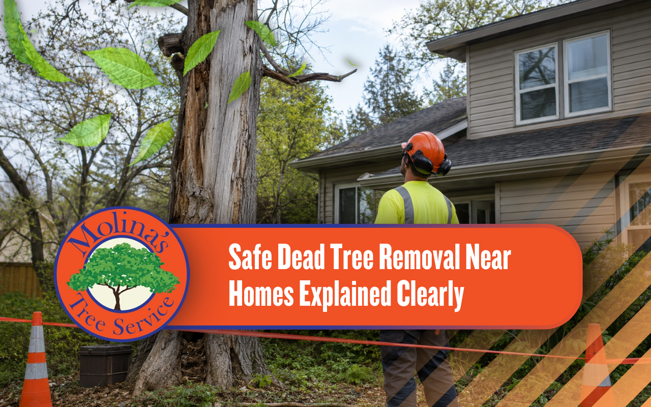 Safety inspection before dead tree removal near homes