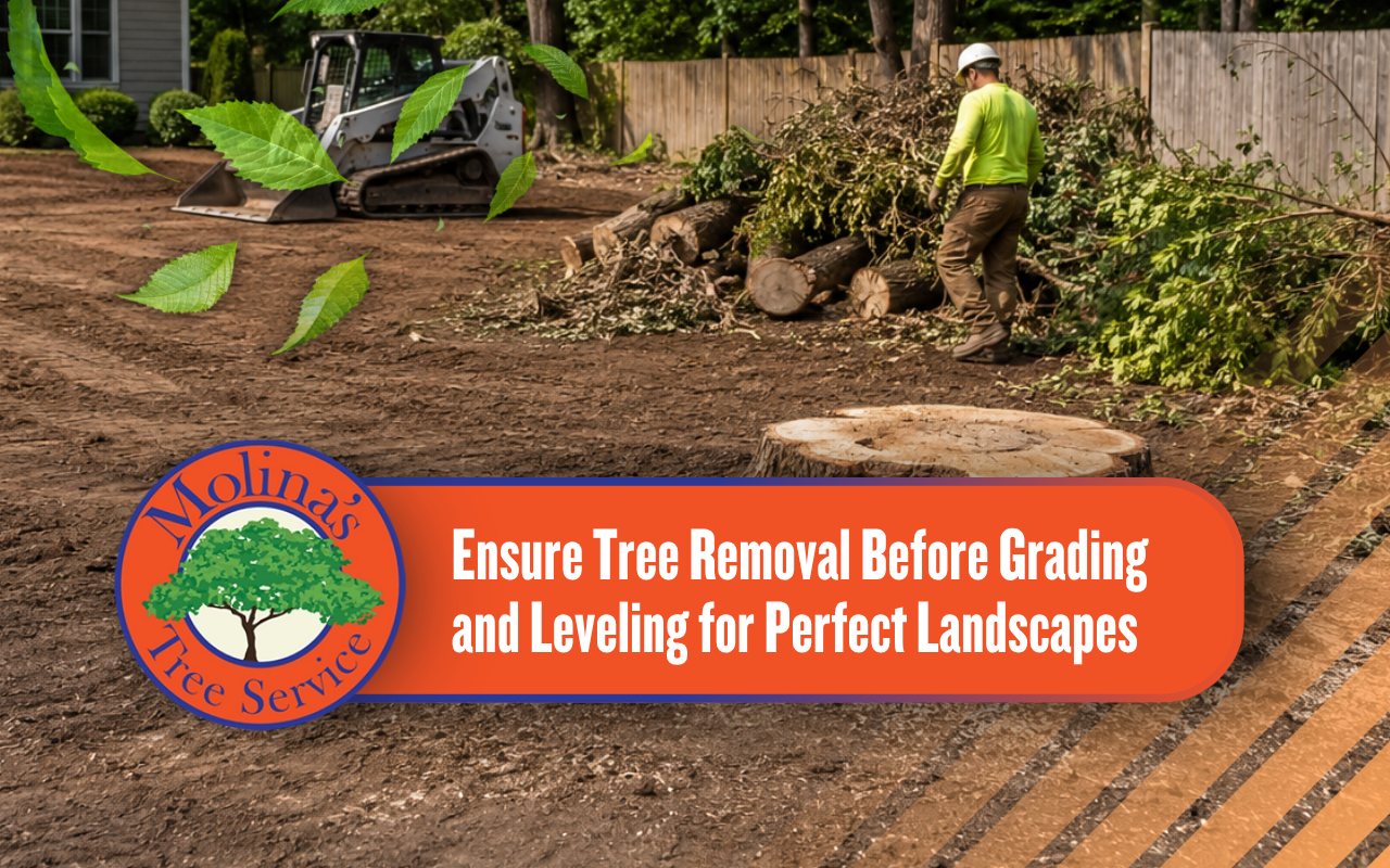 Tree removal before grading and leveling begins on a residential property