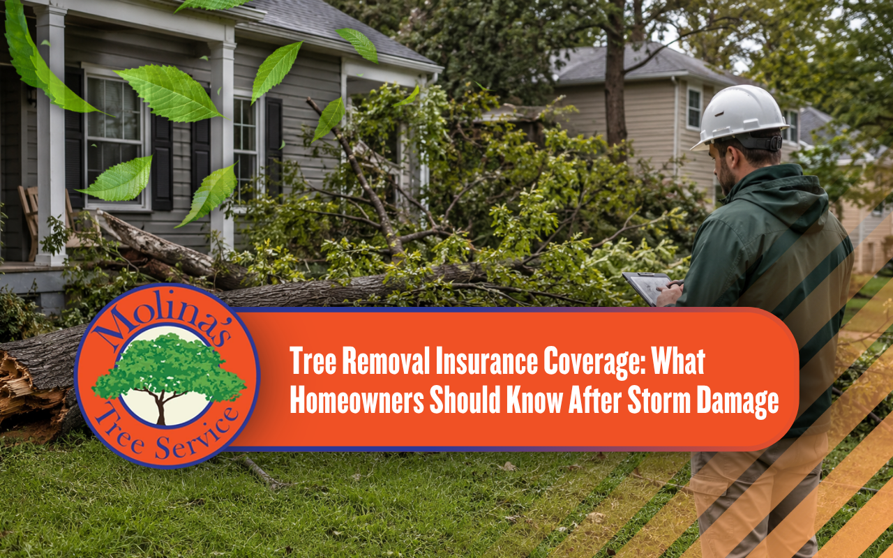 Storm-damaged tree documented before homeowners insurance tree removal